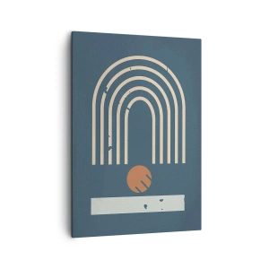 Cuadro sobre lienzo - Impresión de Imagen - Patrón geométrico en tonos azul marino, beige y naranja sobre un fondo oscuro. - 50x70cm - Geometría sobre azul marino - Decoración de pared moderna para salón y dormitorio ARTTOR