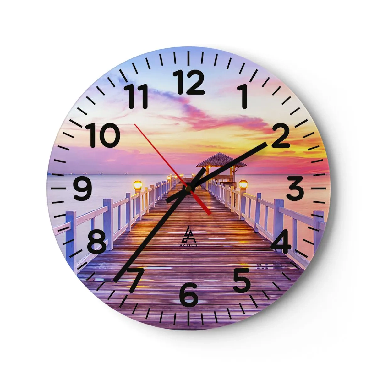 Reloj de pared - Reloj de vidrio - El silencio lila-dorado de la tarde - 40x40 cm