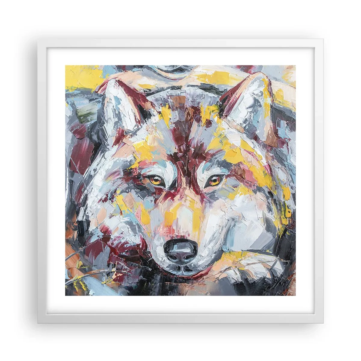 Póster en marco blanco - Pinceladas de lobo - 50x50 cm