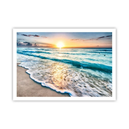Póster - Amanecer sobre una playa tranquila con olas. - 100x70cm - Un espectáculo digno de ver - Decoración de pared moderna para salón y dormitorio ARTTOR