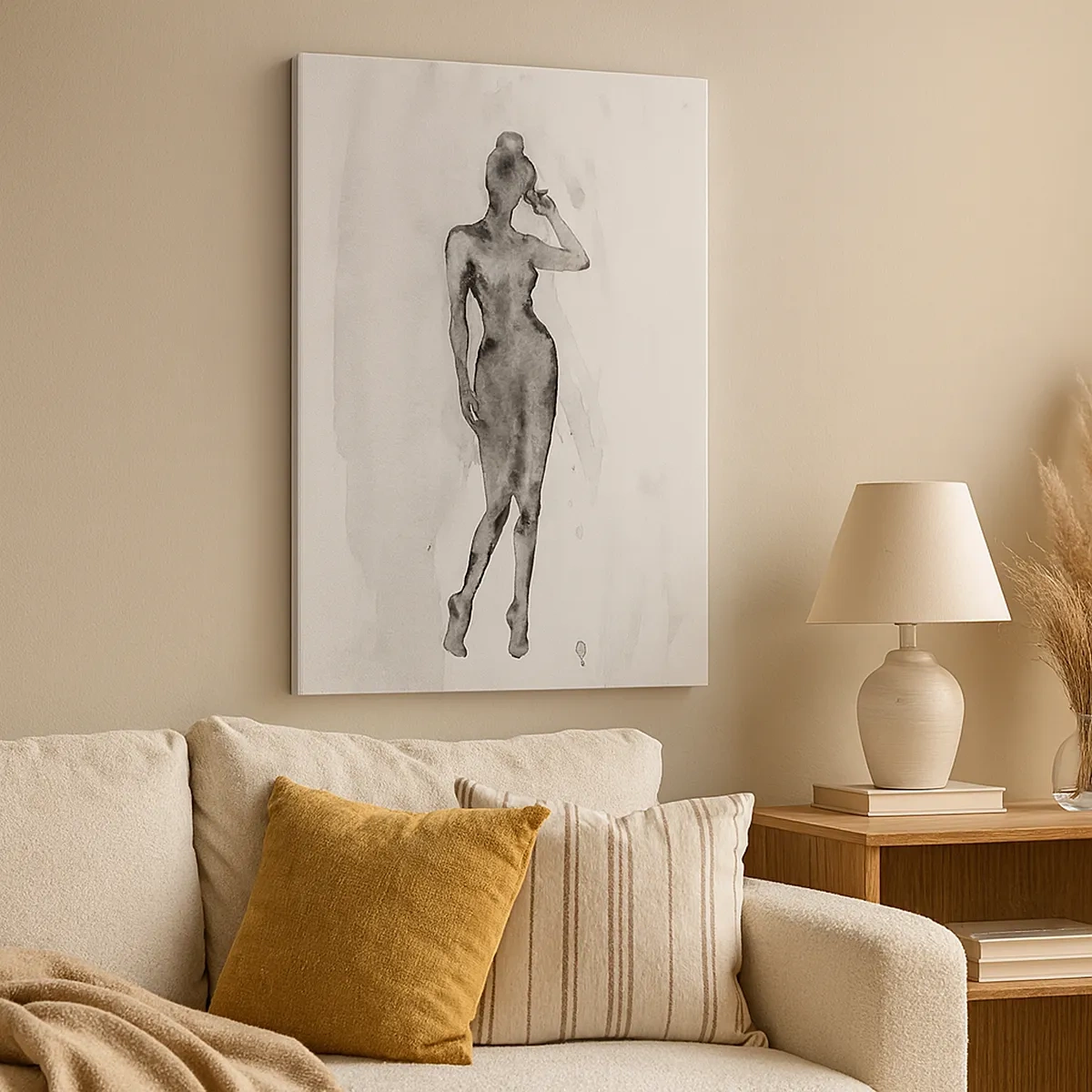 Cuadro sobre lienzo - Impresión de Imagen - Boceto de la silueta de una mujer en tonos de gris. - 50x70cm - Un estudio sobre el ideal de feminidad - Decoración de pared moderna para salón y dormitorio ARTTOR