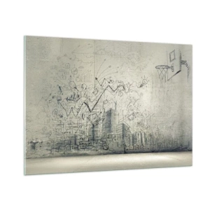 Cuadro sobre vidrio - Impresiones sobre Vidrio - Boceto gráfico con elementos empresariales y creativos. - 100x70cm - Mi gloriosa vida en la ciudad - Decoración de pared moderna para salón y dormitorio ARTTOR