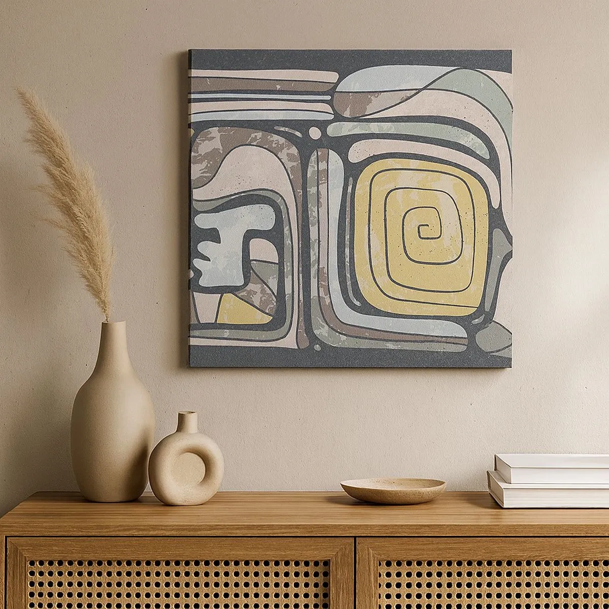 Cuadro sobre lienzo - Impresión de Imagen - Abstracción con espíritu precolombino - 30x30 cm