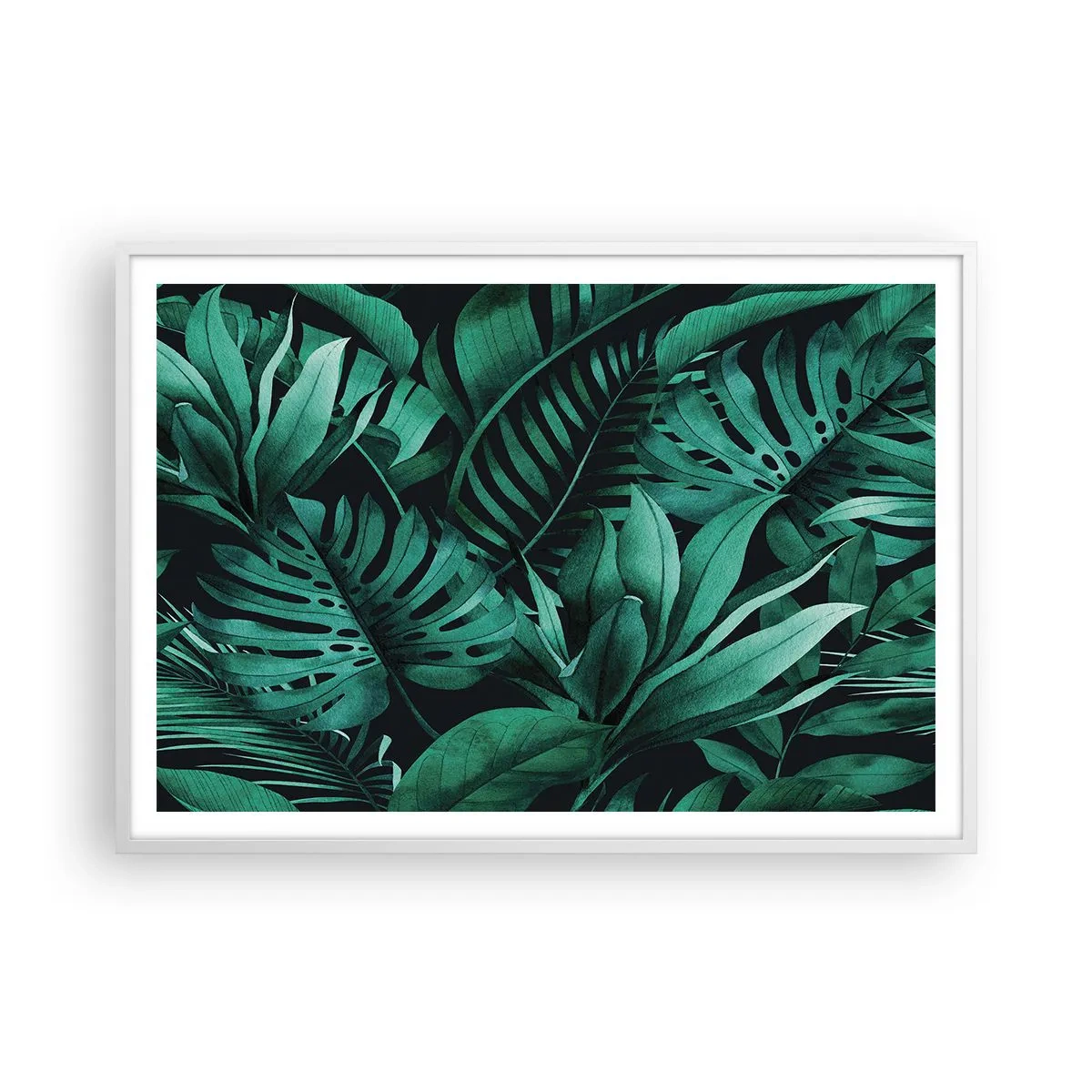 Póster en marco blanco - Profundidad del verde tropical - 100x70 cm