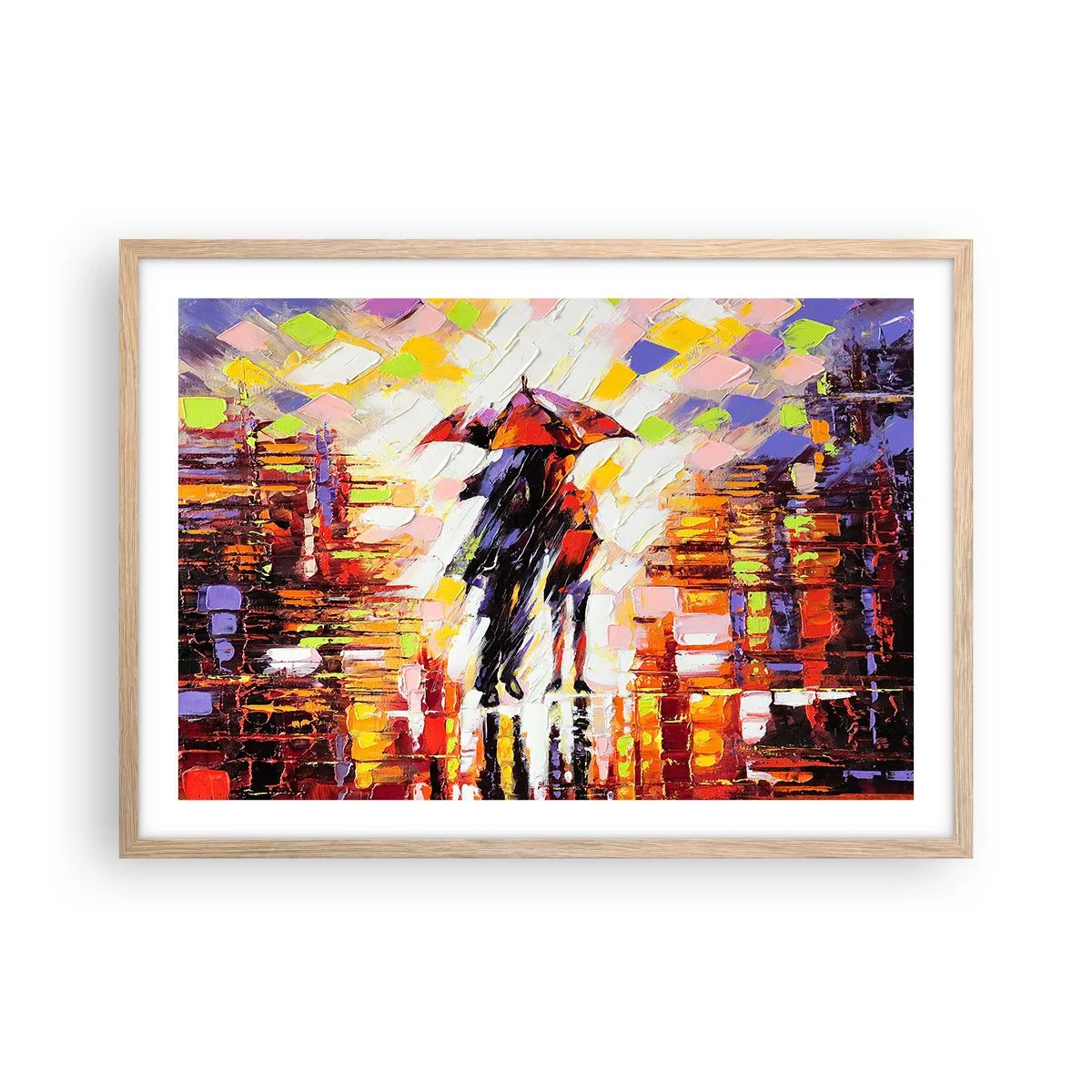 Póster en marco roble claro - Juntos a través de la noche y la lluvia - 70x50 cm