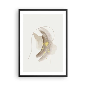 Póster en marco negro - Un patrón abstracto en color beige con delicados acentos dorados. - 50x70cm - Encontrado en el espacio - Decoración de pared moderna para salón y dormitorio ARTTOR