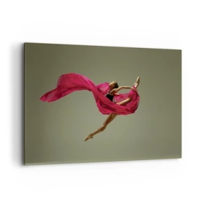 Cuadro sobre lienzo - Impresión de Imagen - Bailarina de ballet en pose dinámica con tela rosa. - 100x70cm - Llama danzante - Decoración de pared moderna para salón y dormitorio ARTTOR