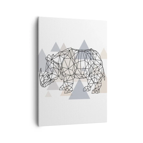 Cuadro sobre lienzo - Impresión de Imagen - Rinoceronte geométrico sobre un fondo de delicados triángulos. - 50x70cm - Estructura de la fuerza - Decoración de pared moderna para salón y dormitorio ARTTOR