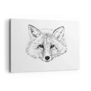 Cuadro sobre lienzo - Impresión de Imagen - Dibujo en blanco y negro de una cabeza de zorro sobre un fondo blanco. - 120x80cm - ¿Pueden mentir estos ojos? - Decoración de pared moderna para salón y dormitorio ARTTOR
