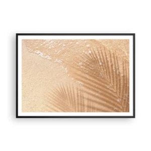 Póster en marco negro - La sombra de una palmera sobre la arena con un delicado patrón de ondas. - 100x70cm - La sombra de un verano caluroso - Decoración de pared moderna para salón y dormitorio ARTTOR
