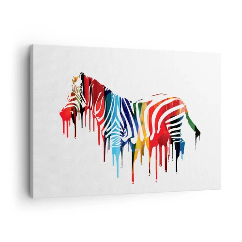 Cuadro sobre lienzo - Impresión de Imagen - Cebra abstracta en colores coloridos con efecto de pintura. - 70x50cm - No solo blanco y negro - Decoración de pared moderna para salón y dormitorio ARTTOR
