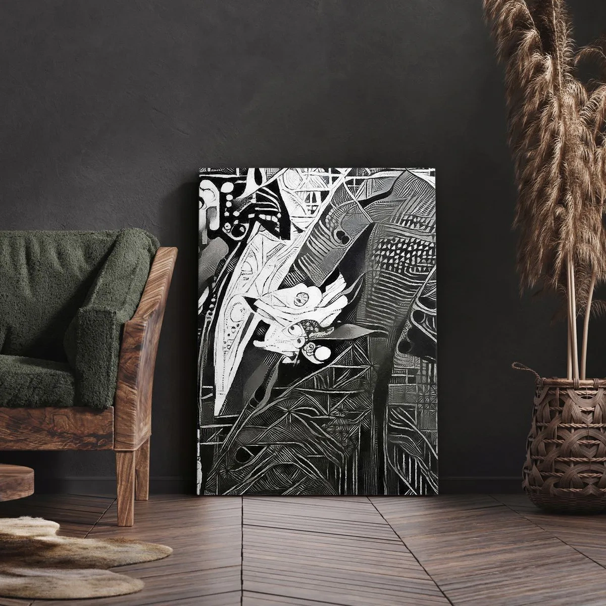 Cuadro sobre lienzo - Impresión de Imagen - Elegante abstracción de un hombre con traje en blanco y negro. - 50x70cm - Solo un hombre aparentemente gris - Decoración de pared moderna para salón y dormitorio ARTTOR