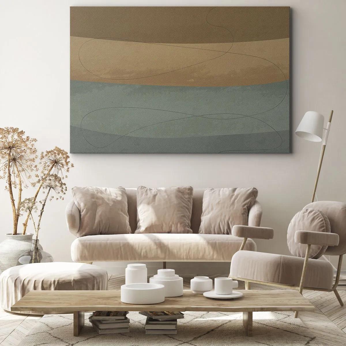 Cuadro sobre lienzo - Impresión de Imagen - Composición abstracta en tonos tierra naturales. - 70x50cm - Composición horizontal - Decoración de pared moderna para salón y dormitorio ARTTOR