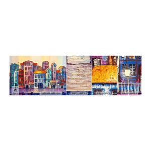 Muestra de fotomural autoadhesivo Deluxe Sticker - Una ciudad como un cuento de hadas - Pedazo, Casas de vecindad, Ciudad - 100x30 cm