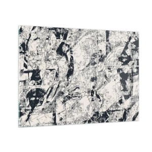 Cuadro sobre vidrio - Impresiones sobre Vidrio - Abstracción en blanco y negro con líneas y texturas dinámicas. - 70x50cm - La interpenetración de los opuestos - Decoración de pared moderna para salón y dormitorio ARTTOR