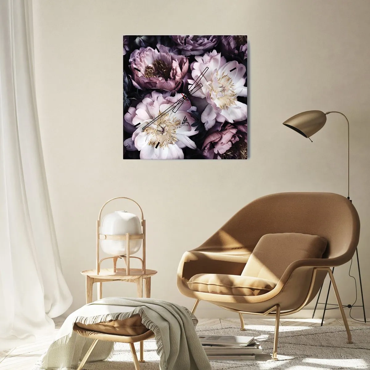 Reloj de pared - Reloj de vidrio - Flores en delicados tonos pastel. - 30x30cm - Un ramo a la antigua usanza - Decoración de pared moderna para salón y dormitorio ARTTOR