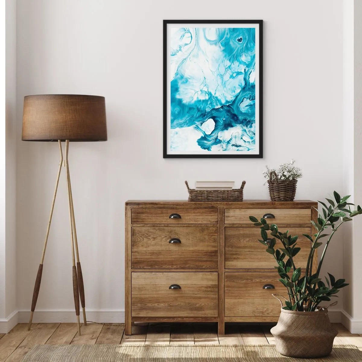 Póster en marco negro - Composición abstracta en tonos azules y blancos. - 50x70cm - Un concierto azul - Decoración de pared moderna para salón y dormitorio ARTTOR