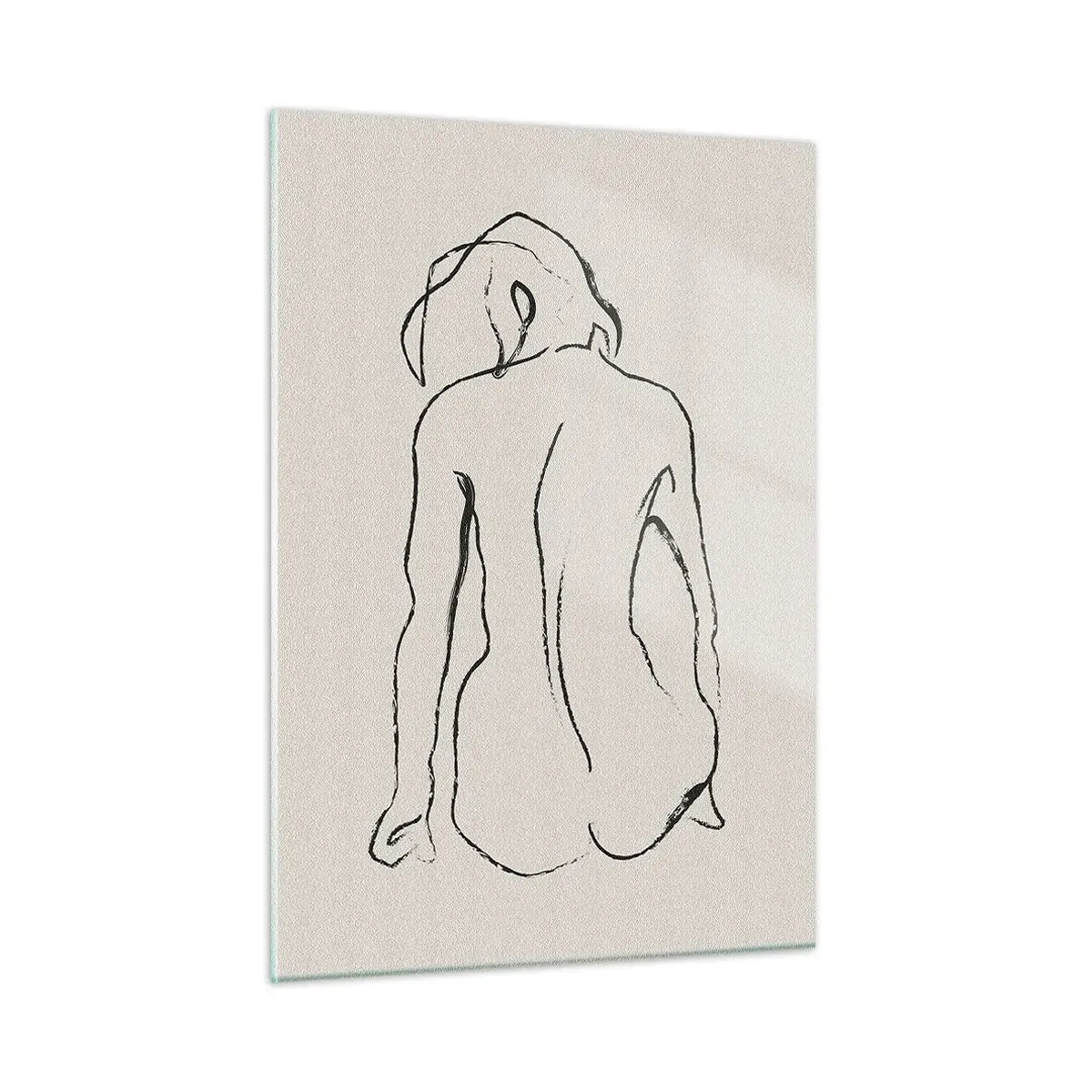 Cuadro sobre vidrio - Impresiones sobre Vidrio - Un delicado boceto de una mujer sentada, dibujado en negro sobre un fondo claro. - 50x70cm - Esbozos de una espalada - Decoración de pared moderna para salón y dormitorio ARTTOR