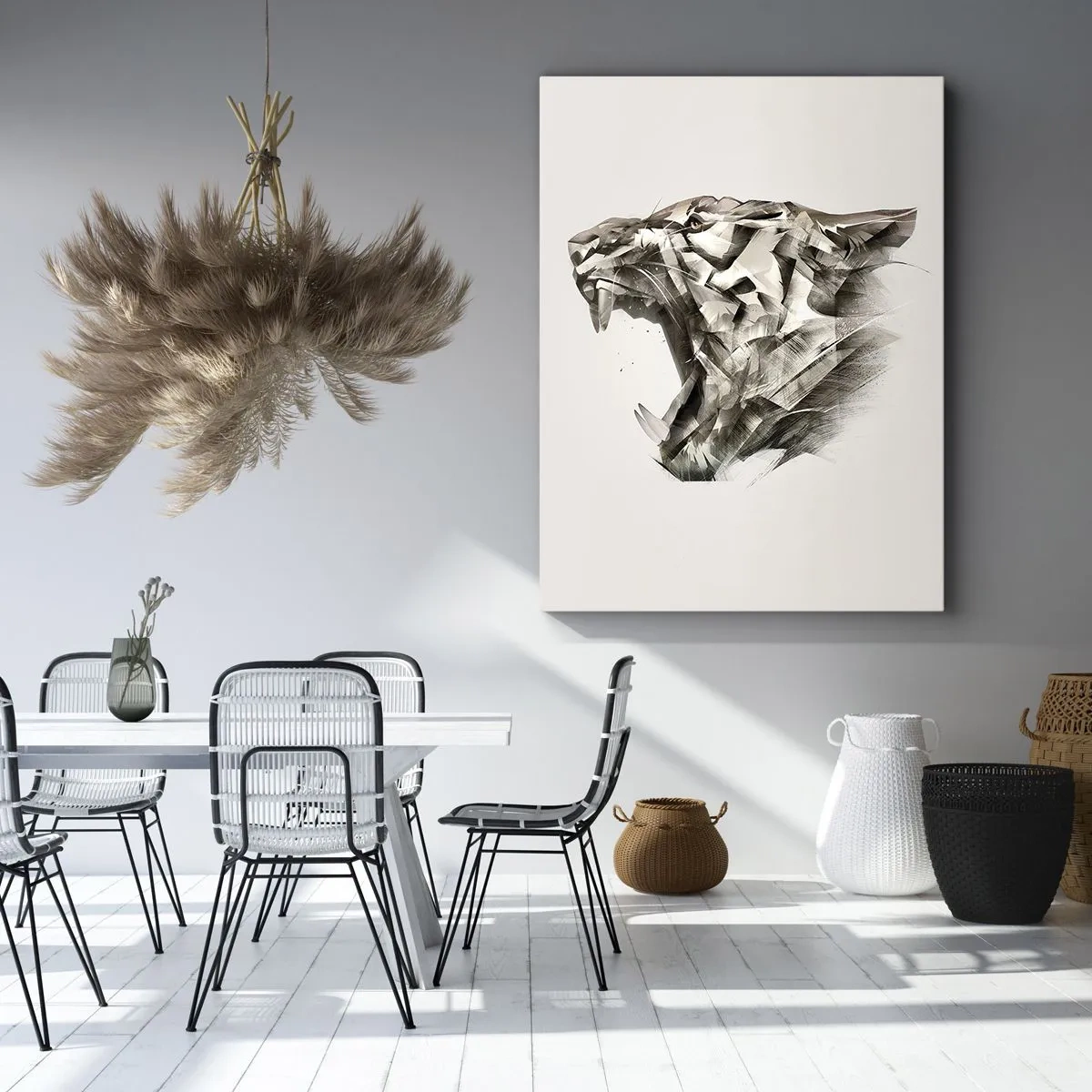 Cuadro sobre lienzo - Impresión de Imagen - Imagen abstracta de un tigre en tonos beige. - 50x70cm - Ya sabes quién manda - Decoración de pared moderna para salón y dormitorio ARTTOR