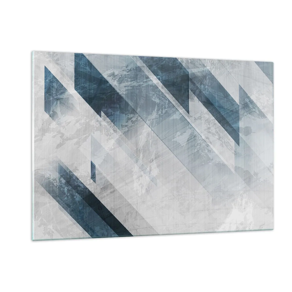 Cuadro sobre vidrio - Impresiones sobre Vidrio - Rayas geométricas en tonos grises y azul marino - 120x80cm - Composición espacial - movimiento de grises - Decoración de pared moderna para salón y dormitorio ARTTOR