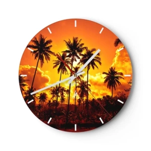 Reloj de pared - Reloj de vidrio - Palmeras con el sol poniente como telón de fondo - 30x30cm - Las montañas arden, los bosques arden - Decoración de pared moderna para salón, cocina y dormitorio ARTTOR