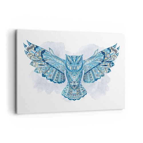 Cuadro sobre lienzo - Impresión de Imagen - Búho decorativo en tonos azules. - 120x80cm - De una arboleda sagrada celta - Decoración de pared moderna para salón y dormitorio ARTTOR