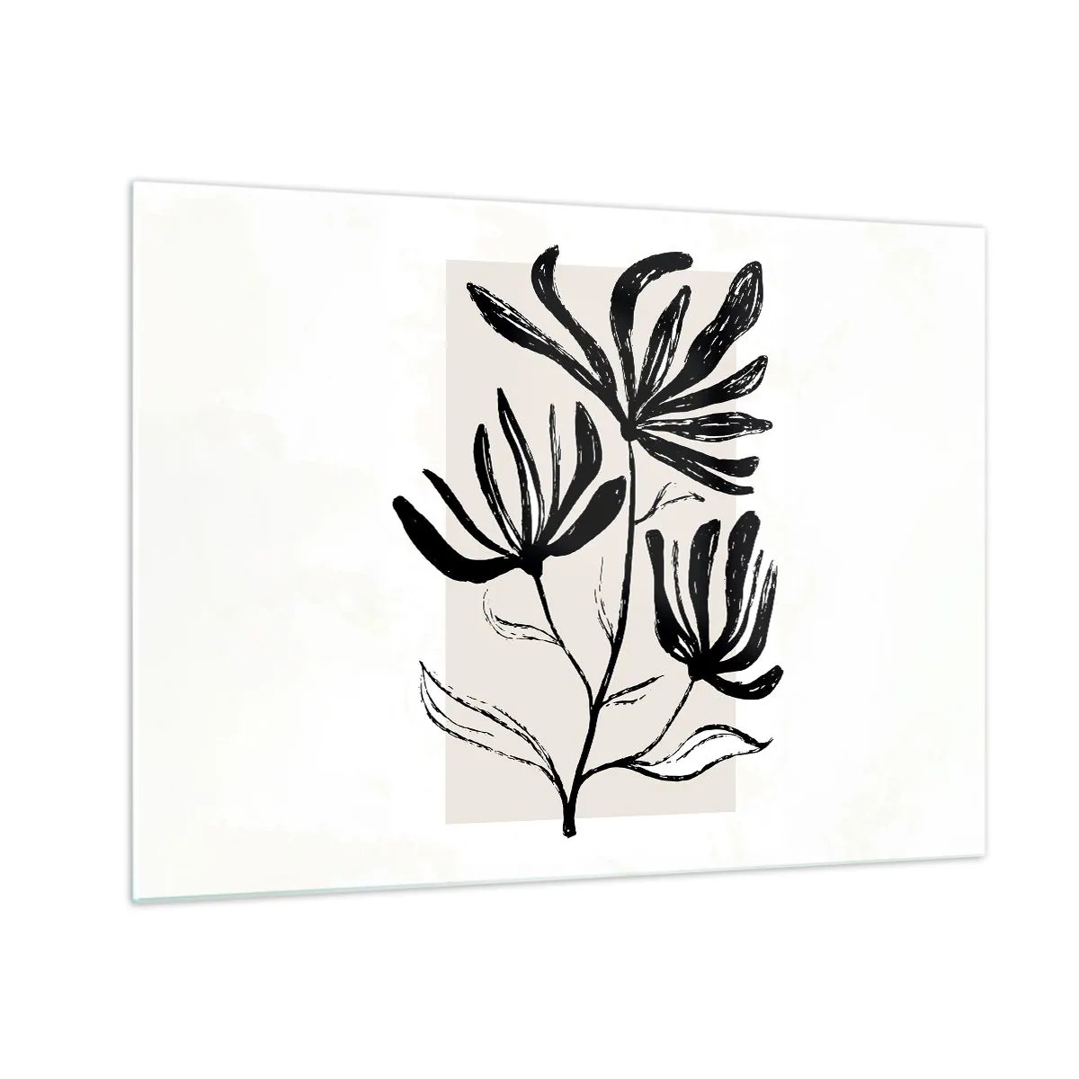 Cuadro sobre vidrio - Impresiones sobre Vidrio - Boceto negro de una planta sobre un fondo claro. - 70x50cm - Esbozo para un herbario - Decoración de pared moderna para salón y dormitorio ARTTOR