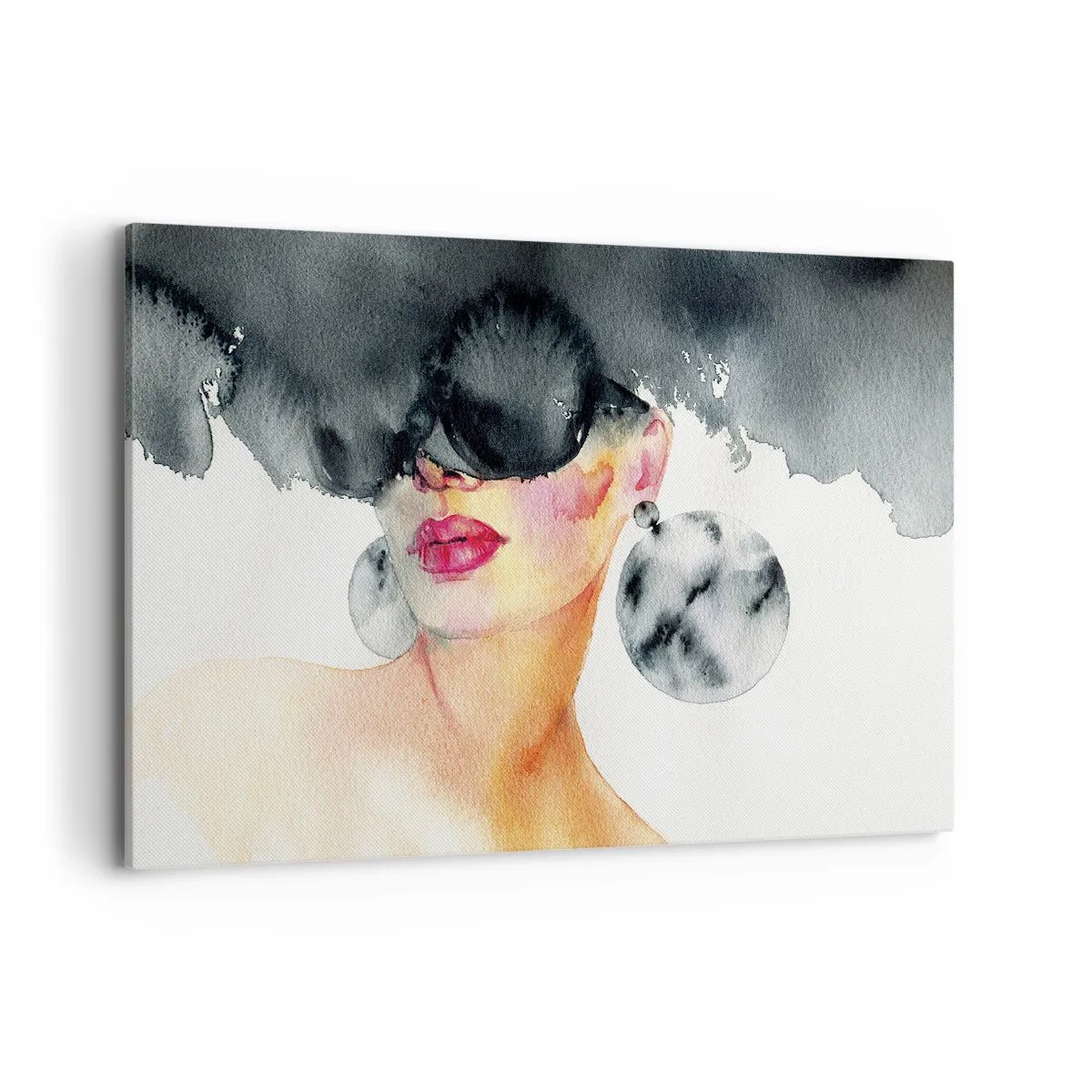 Cuadro sobre lienzo - Impresión de Imagen - Una mujer con gafas elegantes y pendientes grandes. - 120x80cm - El secreto de la elegancia - Decoración de pared moderna para salón y dormitorio ARTTOR