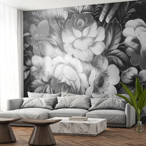 Fotomural Premium Canvas - Hermoso incluso en el gris - Abstracción, flores, Pedazo - 200x140 cm