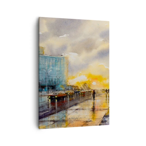 Cuadro sobre lienzo - Impresión de Imagen - Una vista pintoresca del paseo marítimo al atardecer. - 50x70cm - Vida en la orilla - Decoración de pared moderna para salón y dormitorio ARTTOR