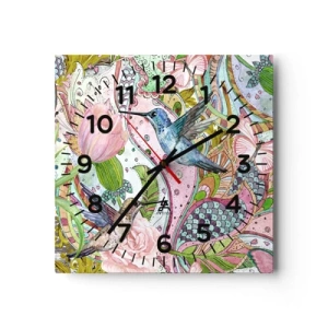 Reloj de pared - Reloj de vidrio - Enredado en las vides - 40x40 cm