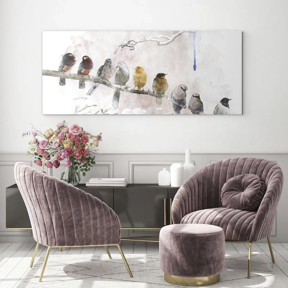 Cuadro sobre vidrio - Impresiones sobre Vidrio - Reunión alada - 100x40 cm