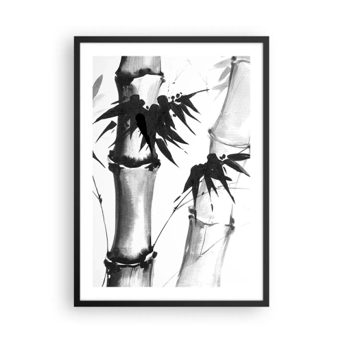 Póster en marco negro - Tallos y hojas de bambú en estilo blanco y negro. - 50x70cm - Primer plano de Oriente - Decoración de pared moderna para salón y dormitorio ARTTOR