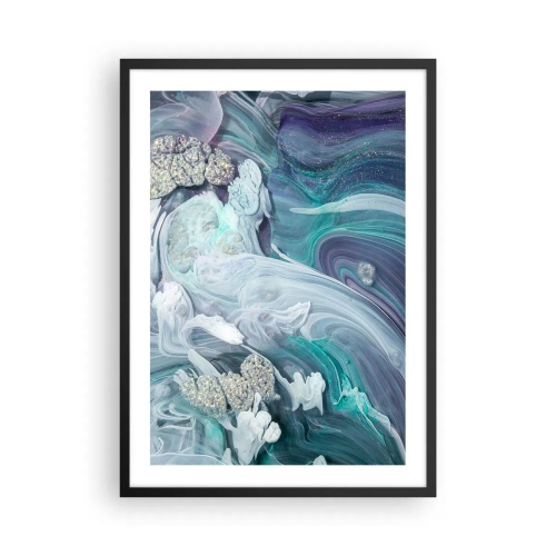 Póster en marco negro - Un motivo abstracto con remolinos y texturas azules y verdes. - 50x70cm - Corrientes de azul - Decoración de pared moderna para salón y dormitorio ARTTOR
