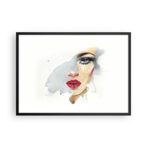 Póster en marco negro - Un retrato en acuarela de una mujer de mirada intensa. - 70x50cm - Reflejo en una gota de agua - Decoración de pared moderna para salón y dormitorio ARTTOR