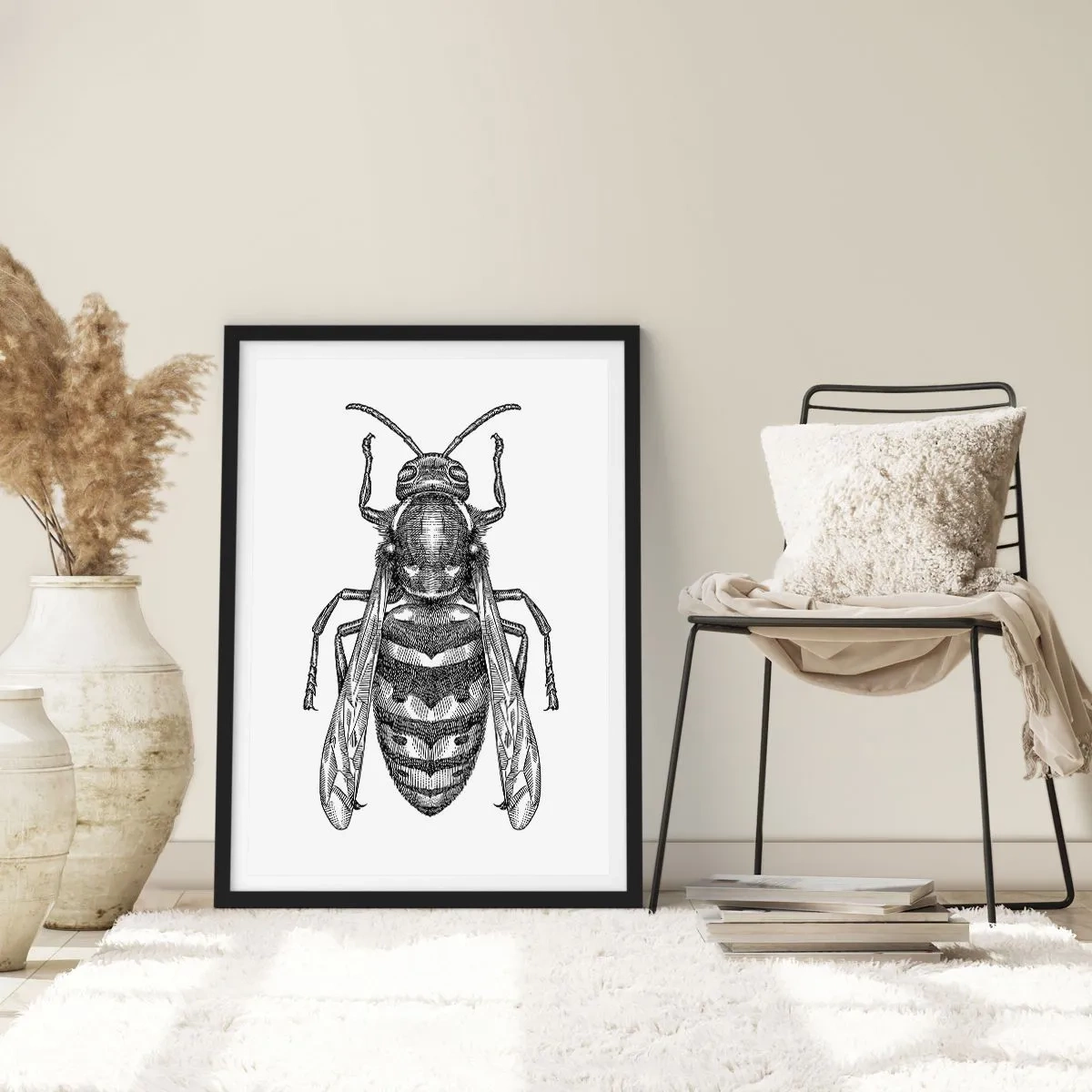 Póster en marco negro - Ilustración detallada de una avispa. - 50x70cm - Desde un planeta de insectos - Decoración de pared moderna para salón y dormitorio ARTTOR