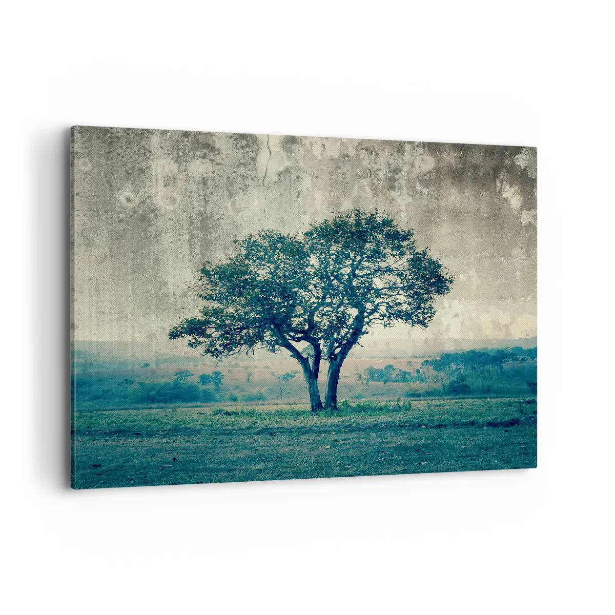 Cuadro sobre lienzo - Impresión de Imagen - Un árbol solitario contra un paisaje brumoso. - 100x70cm - El manzano - Decoración de pared moderna para salón y dormitorio ARTTOR