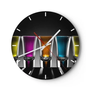 Reloj de pared - Reloj de vidrio - Gafas de colores sobre fondo negro - 30x30cm - Colores de la alegría - Decoración de pared moderna para salón, cocina y dormitorio ARTTOR