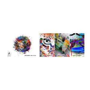 Muestra de fotomural autoadhesivo Deluxe Sticker - Al acecho tras la cortina arco iris - Abstracción, Tigre, Gráficos - 100x30 cm