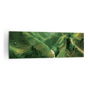 Cuadro sobre lienzo - Impresión de Imagen - Pintorescas terrazas de arroz en un valle verde iluminado por el sol poniente - 160x50cm - Valle vietnamita - Decoración de pared moderna para salón y dormitorio ARTTOR