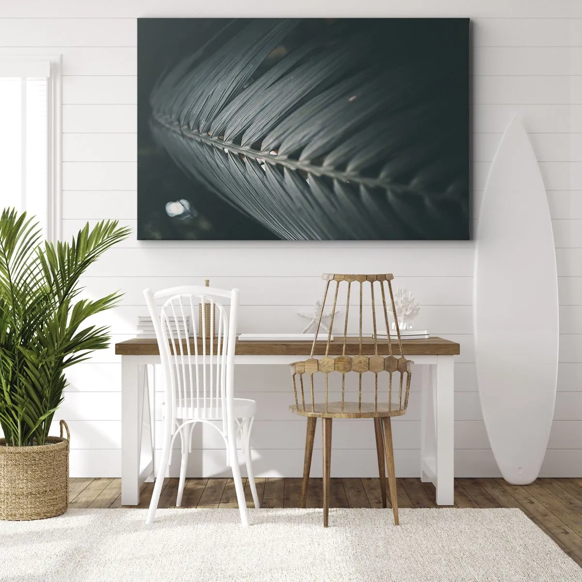 Cuadro sobre lienzo - Impresión de Imagen - Primer plano de un detalle de hoja de palma en tonos oscuros - 70x50cm - La precisión de la naturaleza - Decoración de pared moderna para salón y dormitorio ARTTOR