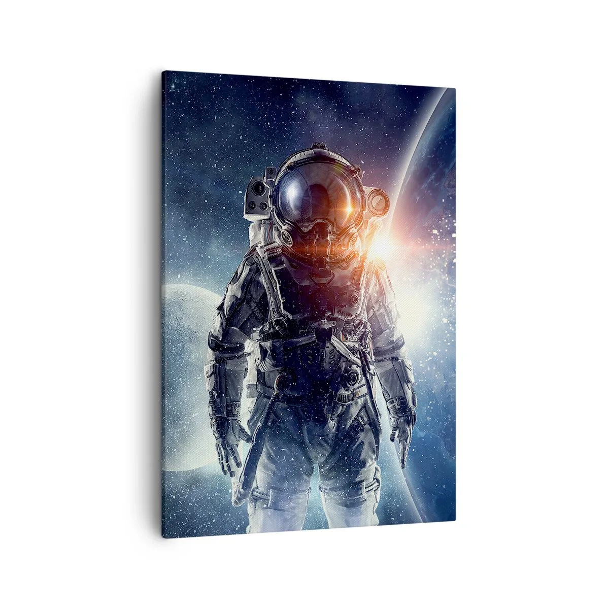 Cuadro sobre lienzo - Impresión de Imagen - Astronauta con el espacio y el planeta Tierra como telón de fondo - 50x70cm - Una aventura cósmica - Decoración de pared moderna para salón y dormitorio ARTTOR
