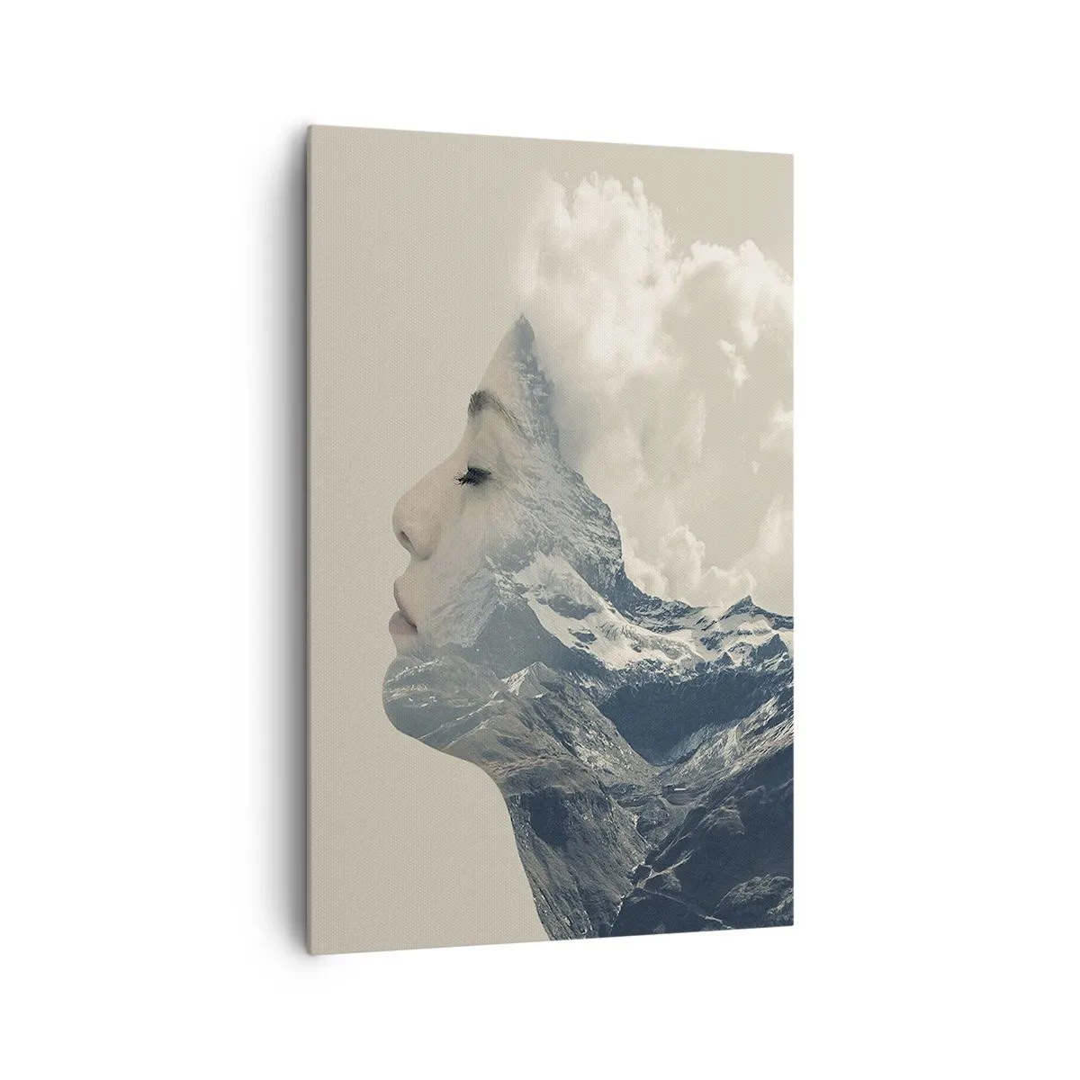 Cuadro sobre lienzo - Impresión de Imagen - Silueta de una mujer con un paisaje montañoso al fondo - 80x120cm - La belleza de los elementos - Decoración de pared moderna para salón y dormitorio ARTTOR