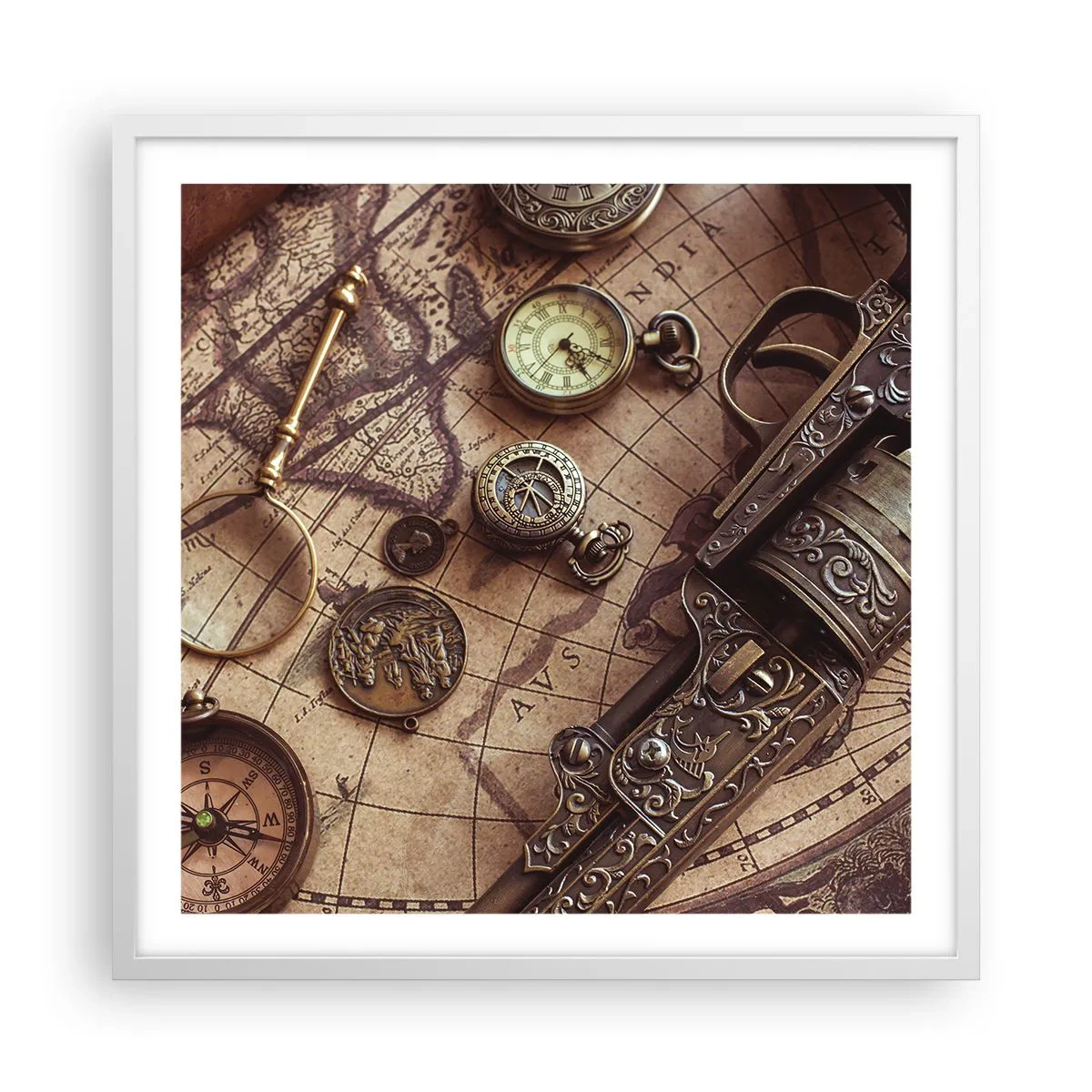 Póster en marco blanco - La aventura llama - 60x60 cm