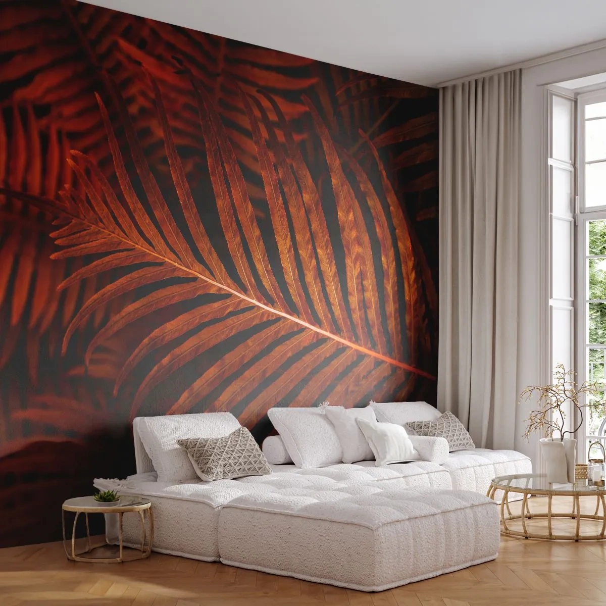 Fotomural Autadhesivo Deluxe Sticker - Las brasas de la vida - Abstracción, Hojas de palma, planta tropical - 250x175 cm