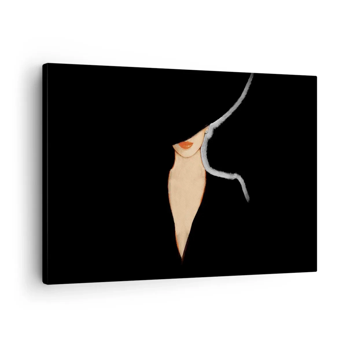 Cuadro sobre lienzo - Impresión de Imagen - Silueta de una mujer con sombrero sobre un fondo negro - 70x50cm - Elegancia y estilo - Decoración de pared moderna para salón y dormitorio ARTTOR