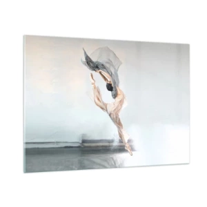 Cuadro sobre vidrio - Impresiones sobre Vidrio - Una bailarina realiza un salto dinámico bajo una luz suave. - 100x70cm - En el arrebato de la danza - Decoración de pared moderna para salón y dormitorio ARTTOR