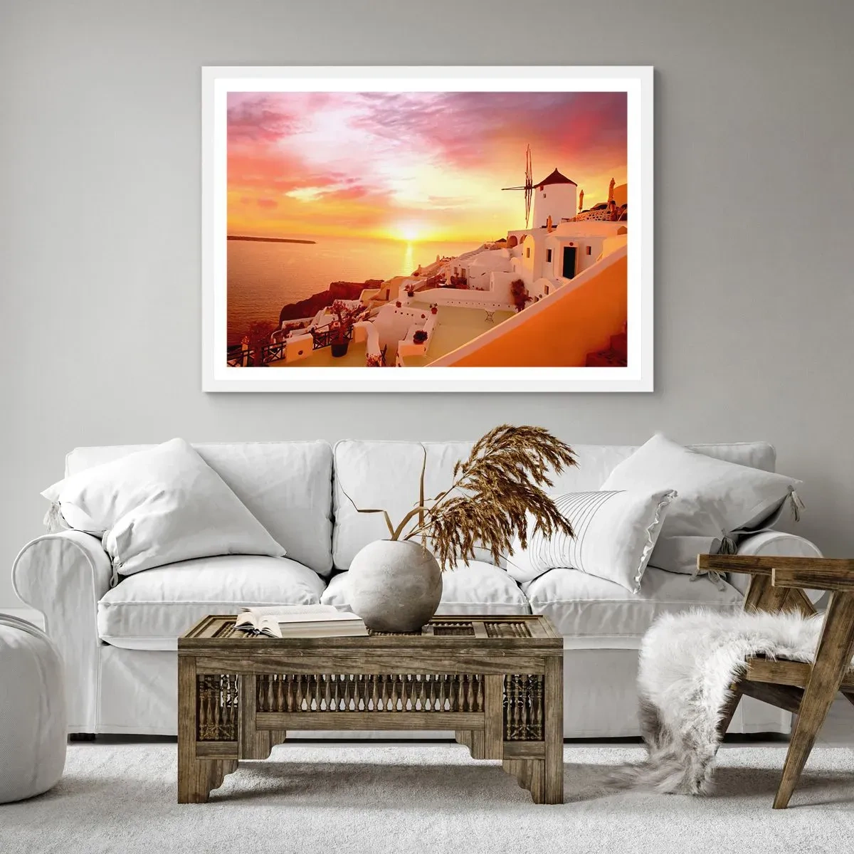 Póster en marco blanco - Blanco y dorado - 70x50 cm