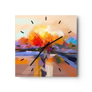 Reloj de pared - Reloj de vidrio - Un paisaje abstracto con intensos colores otoñales. - 30x30cm - Llegó el otoño - Decoración de pared moderna para salón y dormitorio ARTTOR