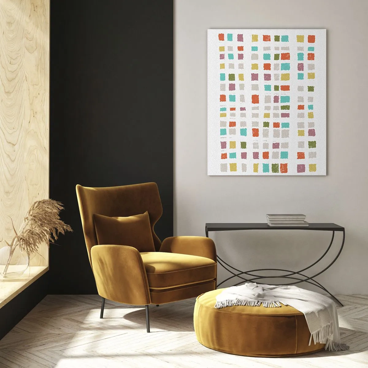Cuadro sobre vidrio - Impresiones sobre Vidrio - Mosaico colorido de cuadrados sobre un fondo blanco en estilo abstracto. - 50x70cm - Juego desconocido - Decoración de pared moderna para salón y dormitorio ARTTOR